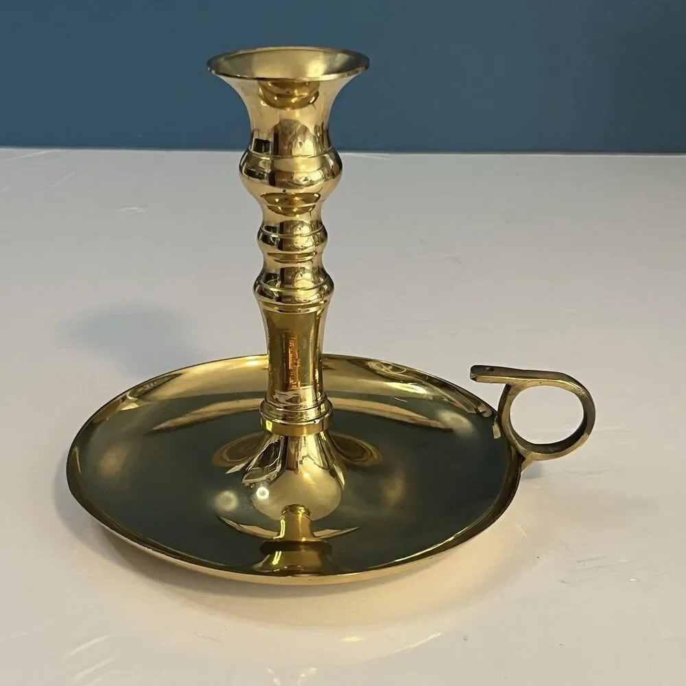 Vintage Brass Chamberstick Candle Holders Lot of 2 Different Sizes Ring Handle